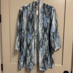 Easywear by Chico's Burnout Open Front 3/4 Sleeve Cardigan Topper Blue Sz 3 (XL)